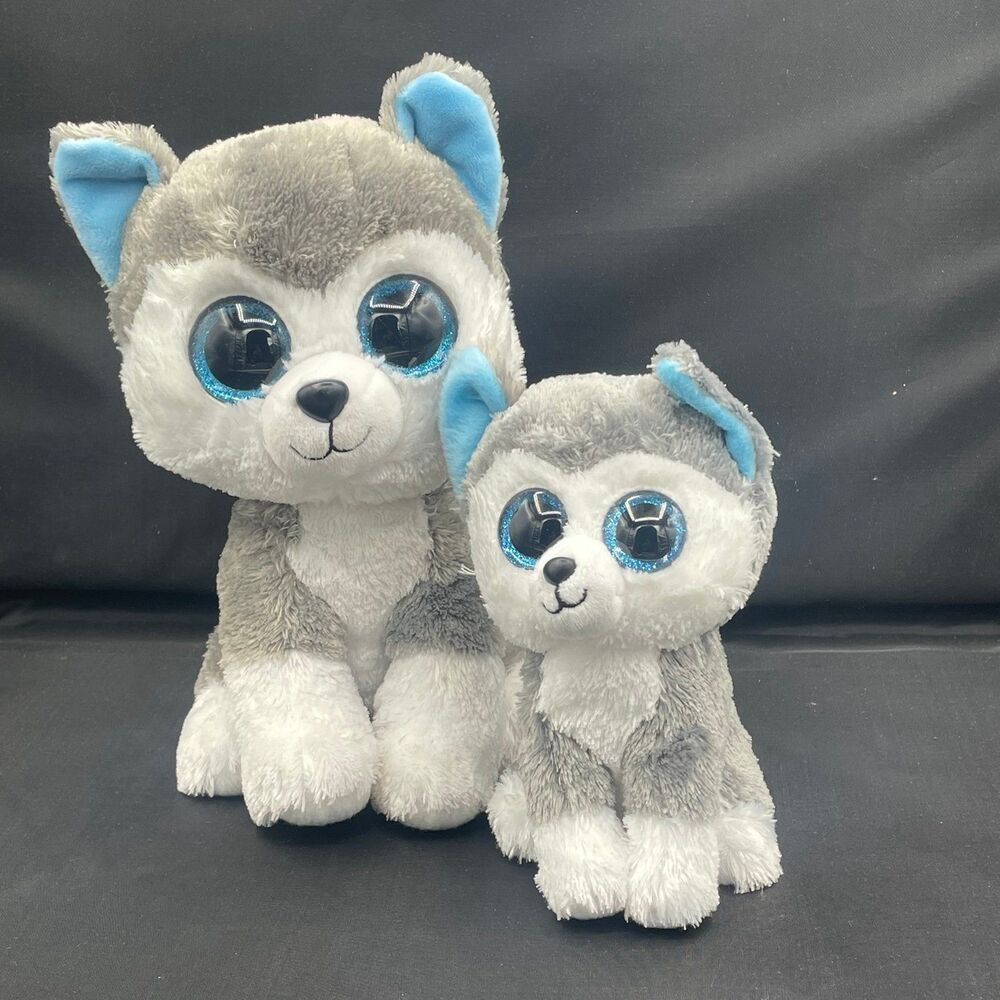 Ty Beanie Boos Slush the Husky Dog Plush Lot 2 Stuffed Animal Toys Blue Eyes